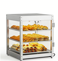 Chauffe-Plats Commercial à 3 Niveaux, Chauffe-Pizza, Vitrine Chauffante avec Éclairage LED