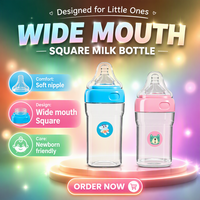 Hochwertige Quadratische PP-Babyflasche für 0-12 Monate mit Musterdruck, BPA-frei, Lebensmittelsicher und Umweltfreundlich