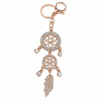 Nouveau porte-clés attrape-rêves créatif multicouche en strass, pendentif plume en alliage de zinc, breloque de sac bohème, ornement cadeau