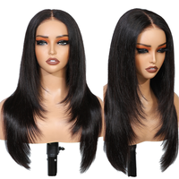 Grosir 100% rambut Remy Brasil renda HD rambut renda coklat muda Wig tanpa lem lurus panjang dengan lapisan warna alami gaya potongan untuk wanita