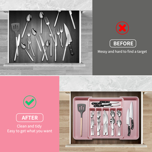 Organisateur de couverts extensible en PP pour <span class=keywords><strong>tiroir</strong></span> de cuisine, plateau à couverts pour tiroirs - Product Image 6