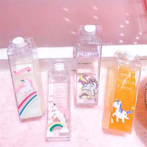 Custom Logo Transparent Plastic Bottles for <b>Kids</b> Outdoors for Milk Juice Water Square Acrylic Styles Water Bottle Plastic - Product Image 4