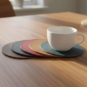 10cm Genuine Leather Reusable Coasters & Cup <b>Mats</b> for Coffee Home Office Kitchen <b>Bar</b> Tables-Classic Design - Product Image 2