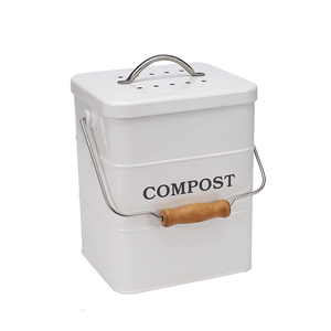 Poubelle à compost de cuisine moderne de luxe <span class=keywords><strong>en</strong></span> métal carré d'intérieur, noire, 5L, avec poignée <span class=keywords><strong>en</strong></span> <span class=keywords><strong>bois</strong></span> pour plan de travail - Product Image 2