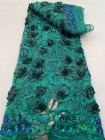 NI.AI Nouveau Modèle Tissu en Dentelle 3D Floral Rose Perlé à Paillettes, Tissu en Dentelle à Franges Festonnées en Maille Filet pour Fête