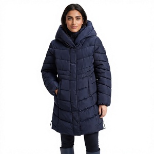 Manteau long à capuche pour femme, couleur unie, épais et chaud, vêtement d'extérieur d'hiver, manches longues, style décontracté, rembourrage en fibre de polyester - Product Image 1