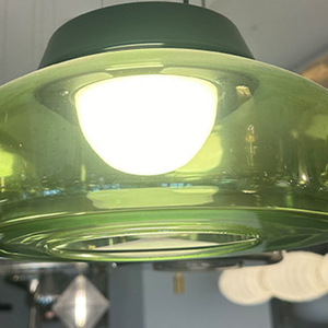 Scandinavian Art Glass Pendant Light - Handmade Amber/Grey/Green Glass Shade with Adjustable <strong>Hanging</strong> for Restaurants &amp; Cafes - Product Image 5
