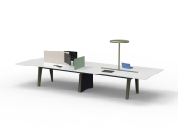 Table de bureau modulaire double poste de travail avec surface en MFC et structure métallique, design moderne pour postes de travail de 4 personnes