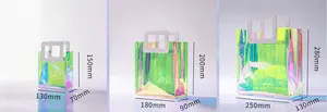Tas belanja Laser holografik grosir pabrik dengan pegangan pu berwarna, tas belanja dapat digunakan kembali Tote PVC bening pelangi Hologram