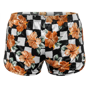 Shorts de bain pour hommes à imprimé floral, taille mi-haute, élastique, séchage rapide, style décontracté, longueur courte, en polyester tissé - Product Image 3