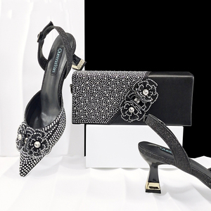 Y 38-43 Nuevo Conjunto de Zapatos y Bolso con Decoración de Flores de Pedrería para Mujer, para Fiesta, Tacones Altos y Bolso de Mano - Product Image 2