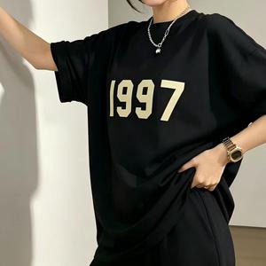 Camiseta Oversize Blanca para Hombre <span class=keywords><strong>Fear</strong></span> 1997 con Bordado del Número 1977, Casual, 100% Algodón Tejido, Cuello Redondo, Estilo Urbano, Manga Corta - Product Image 4