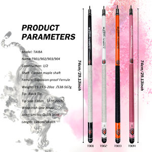 Bâton de queue de billard professionnel <span class=keywords><strong>TAIBA</strong></span> série T90 de 58 "-Manche en bois d'érable canadien avec embout à faible déviation de 13mm enveloppement irlandais pré-éraflé - Product Image 3