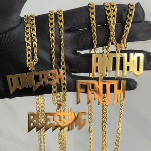 Dropshipping POD <b>Custom</b> <b>Name</b> <b>Necklace</b> 18K Gold Plated Word Pendant Chain Hip Hop Jewelry Fashion Statement - Product Image 6