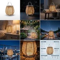 Lampe LED portable solaire étanche IP65 en rotin tressé pour jardin, camping, cour, aménagement paysager, sol, électrique