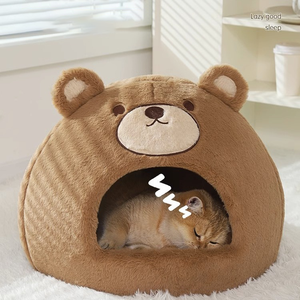 Tempat tidur dalam ruangan lucu untuk anjing kecil dan kucing musim dingin hangat anak kucing sarang dengan pola hewan produk rumah hewan peliharaan - Product Image 3
