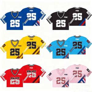 Tops courts personnalisés FQ, maillot de football américain, col en V, vêtements de sport pour femmes et filles, streetwear d'été, t-shirt de cheerleading - Product Image 3