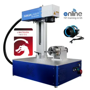 30w 50w 60w 80w 100w Fiber Laser Marking Machine Electric UP DOWN,LightBurn Inside,With Rotary Axis,6in Inline fans,OD7+ glasses