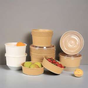 Bol en papier kraft personnalisé en gros, jetable, pour salade à emporter, avec couvercle en PET - Product Image 5