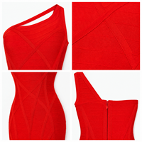 Robe moulante mini rouge asymétrique à une épaule pour femme, avec panneau uni et fermeture éclair au dos, idéale pour l'été, les soirées, les clubs et les cocktails