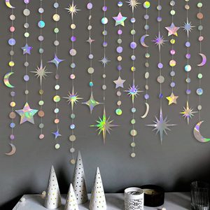 Kit de guirlande irisée à suspendre, bannière en forme de croissant, étoiles, lunes, cercles et pois pour premier anniversaire, Aïd, baby shower - Product Image 2