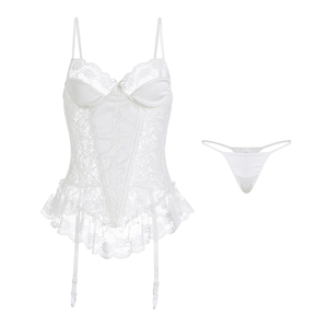 Sex Appeal mujeres con aros Push-Up pecho liguero encaje malla corsé corto camisón Babydoll con Tanga conjunto de lencería Gr19237 - Product Image 6
