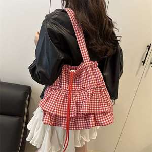 กระเป๋าสะพายไหล่ลายสก็อตหวานมีระบาย - Product Image 5