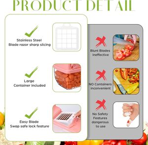 Hache-légumes rose - Hachoir à oignons - Mandoline multifonctionnelle 15 en 1 - Trancheuse à légumes et fruits - Coupe-légumes avec panier - Product Image 3