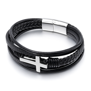 <span class=keywords><strong>Bracelet</strong></span> multi-tours pour hommes, breloque en cuir de vache, tressée à la main, en acier inoxydable, nouvelle collection 2020 - Product Image 2