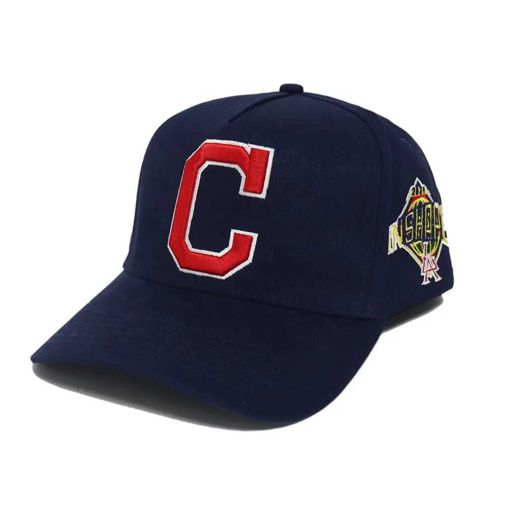 5 panel navy blue color with red under brim,customize front logo,5 panel baseball cap a frame cap