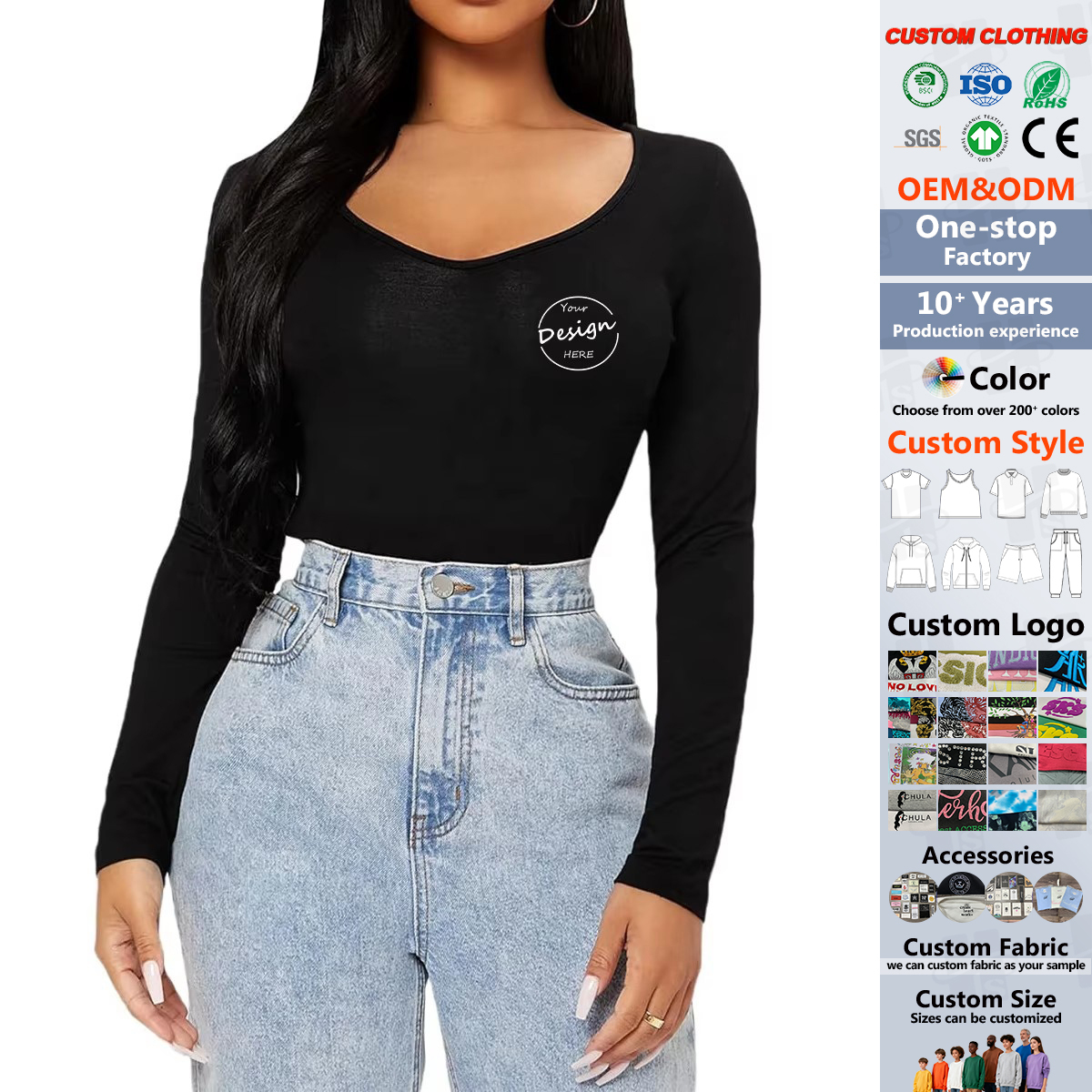 JL1112A High Quality Sports Fitness Top Cotton Solid High Elastic Long Sleeve Top Fitness Running V Neck T-Shirt Women