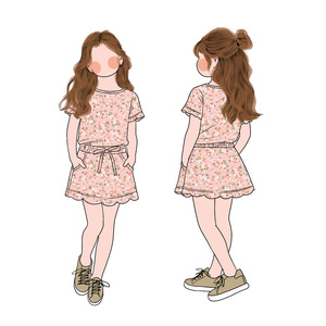 Conjunto de 2 Piezas para Niñas, Blusa de Manga Corta con Estampado Floral y Falda con Bolsillo y Dobladillo Festoneado, Atuendo Moderno - Product Image 1
