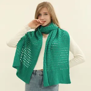 Fashion Style Ladies Pure Color Acrylic Knit Crochet Scarf For Winter Autumn