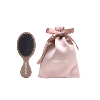 Brosse à cheveux compacte personnalisée avec logo, mini brosse démêlante en poils de sanglier vierges avec étui en coton