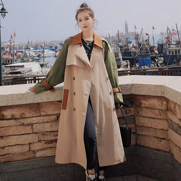 Spliced Trench Coat Female New Autumn Long Popular Wind Trench