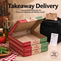 Boîtes à pizza jetables personnalisées, écologiques, en carton ondulé, extra longues et surdimensionnées, avec pelliculage mat, pour la vente en gros