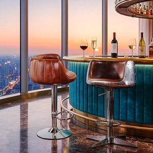 Hot Selling Aviation <strong>bar</strong> Chair Swivel Loft Industrial Aluminium <strong>Bar</strong> <strong>Stool</strong> Adjustable Lifting Luxury <strong>Leather</strong> for Club Chair - Product Image 1