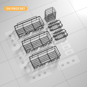 <b>Bathroom</b> Storage Rack Set 5 Piece Wall Mounted Black Metal Organizer For Toiletries Soap Holder Multi Purpose - Product Image 2