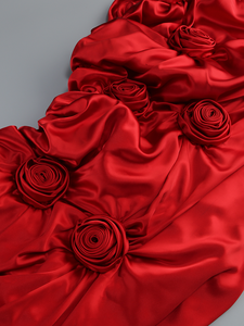 SB3354 Abito da Sera <span class=keywords><strong>Rosso</strong></span> di Lusso con Fiori 3D e Mantella Spalle Scoperte in <span class=keywords><strong>Velluto</strong></span> Abito da Festa di San Valentino Aderente in Raso - Product Image 6