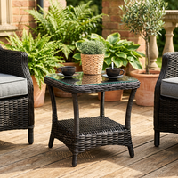 Table basse Joyeleisure moderne de luxe en osier beige avec structure en aluminium, ensemble de canapé d'extérieur portable en rotin PE durable pour jardin