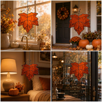 Attrape-soleil en verre teinté feuille d'érable orange, verre ondulé ambré, décoration d'automne, cadeau de Thanksgiving, art suspendu pour fenêtre