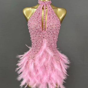 Abito da Palcoscenico con Piume e Strass Rossi per Ballerine di Samba e <span class=keywords><strong>Cantanti</strong></span> Femminili - Product Image 1