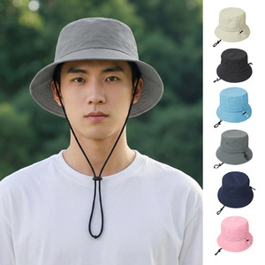 Bucket Hat Breathable Sunshade Adjustable Fishing Hat Outdoor Hiking Hat Solid Color Multiple Colors Available - Product Image 1