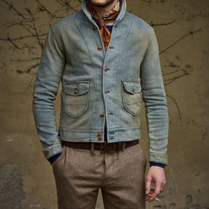 Veste en jean streetwear de luxe sur mesure, lourde, délavée, pour hommes - Product Image 3