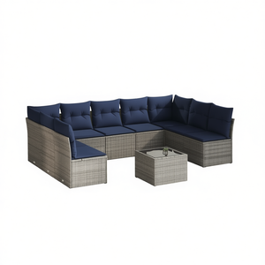 Juego de Sofás de Patio de Ratán Sintético Gris con Cojines, Muebles de Jardín para Exteriores, 10 Piezas, Diseño Contemporáneo - Product Image 1