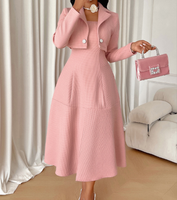 Ensemble de tenue texturée 2 pièces pour femme : Blazer court et robe midi évasée à col carré – Idéal pour les soirées formelles – 65 % polyester, 35 % coton
