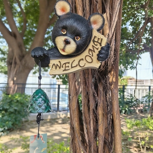 Campanas de viento con diseño de oso negro, adornos de bienvenida, decoraciones para jardín y patio exterior, colgantes de animales, decoración para balcón - Product Image 1