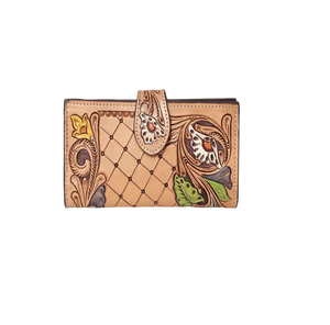 Chaînes de portefeuille à glissière en cuir véritable avec sculpture de fleurs à la main de la meilleure qualité avec style vintage pour l'été et l'hiver - Product Image 1