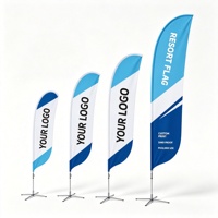 Drapeau à plumes personnalisé en gros, ensemble complet avec base en croix, bannière publicitaire promotionnelle pour l'extérieur