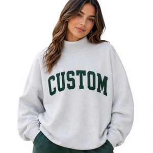 Service OEM ODM – Sweat-shirt molletonné décontracté pour femme, col montant brodé, éco-responsable, haute qualité, personnalisé, automne-hiver - Product Image 1